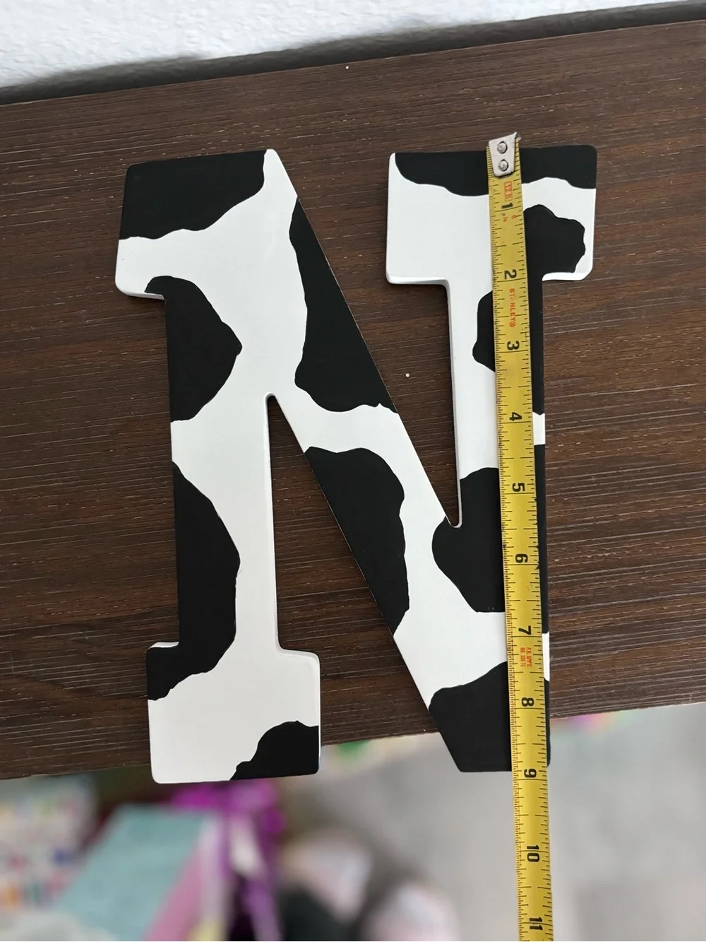 Black and White Cow Print Letter 'N' Wall Decor